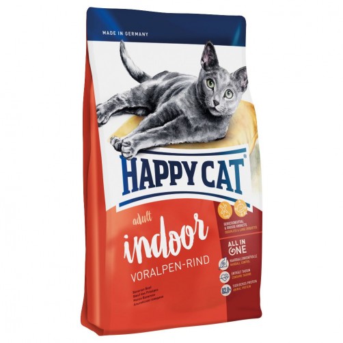 غذای خشک مخصوص گربه خانگی با طعم گوشت گاو (دانه بندی درشت)/  10 کیلویی/ Happy Cat Indoor Voralpen Rind 